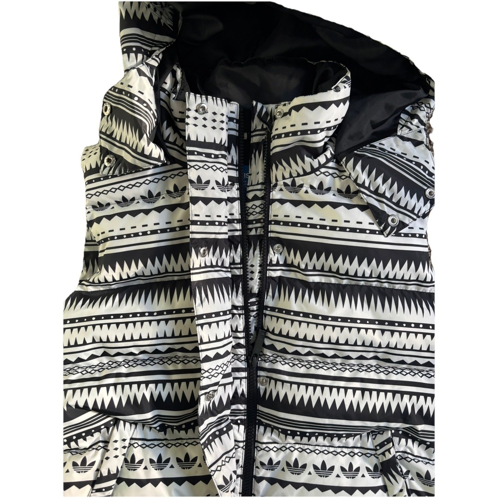 Adidas Rare Women's Tribal Puffer Gilet Vest Hooded Full Zip Black Size 38 /Med - Picture 2 of 5